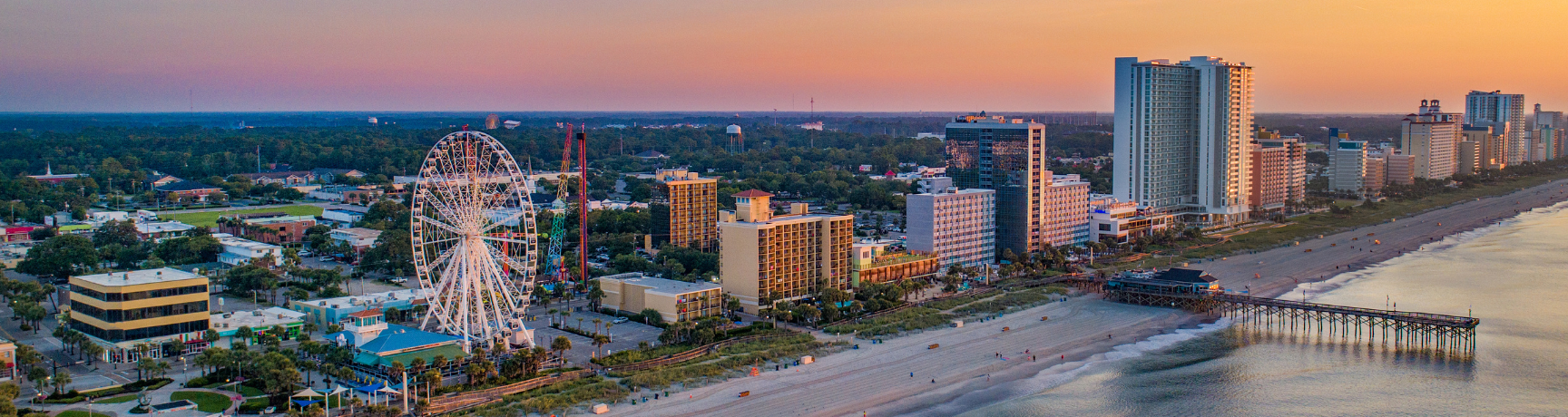 A city with a ferris wheel.