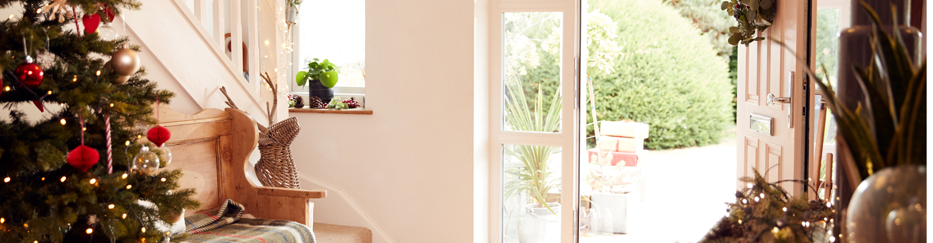 A christmas tree in a room.