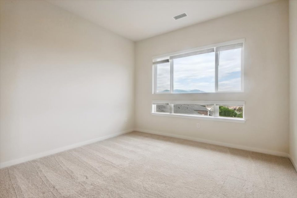 A room with a window and a plant in it.