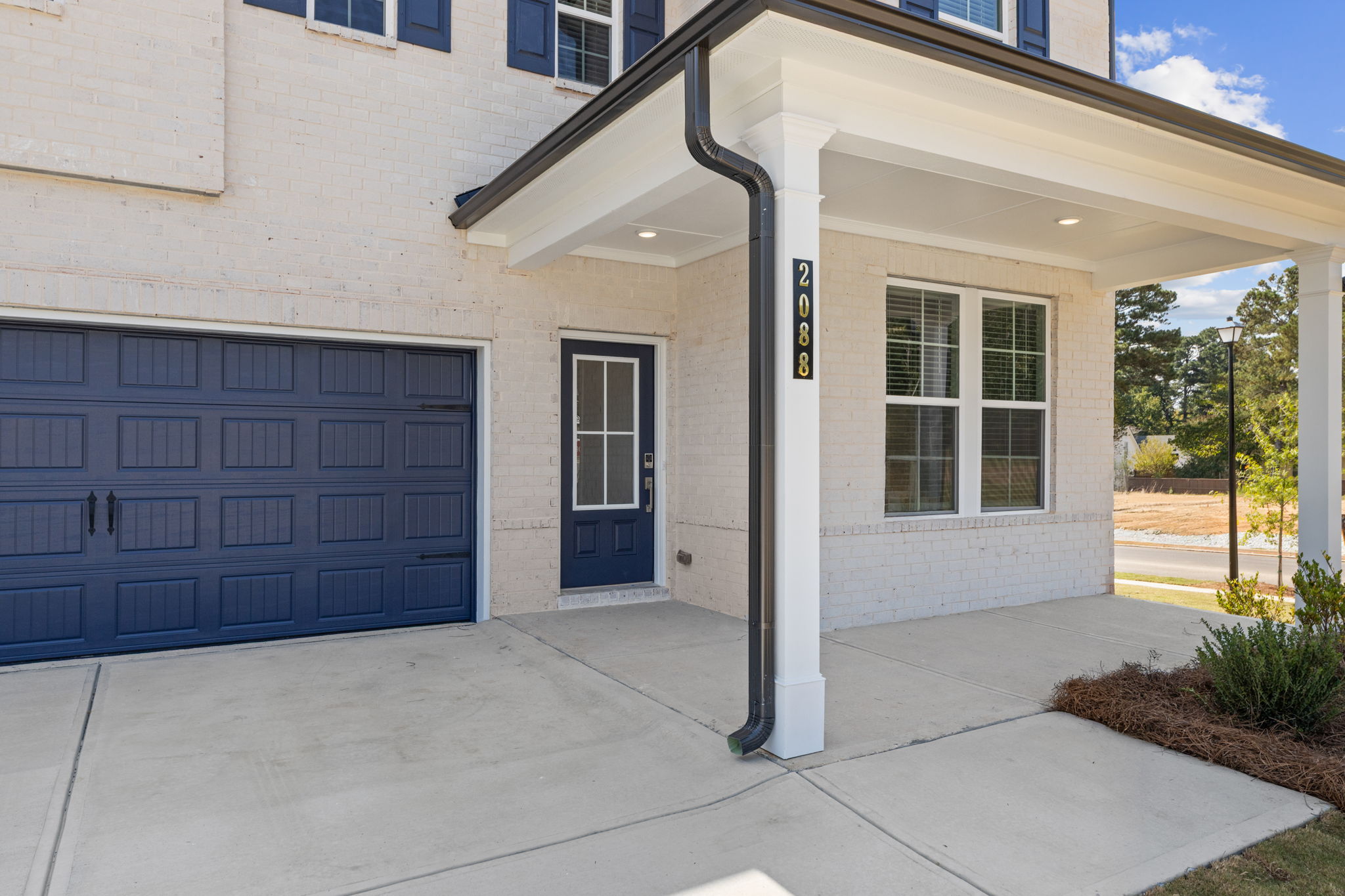 A building with a garage.