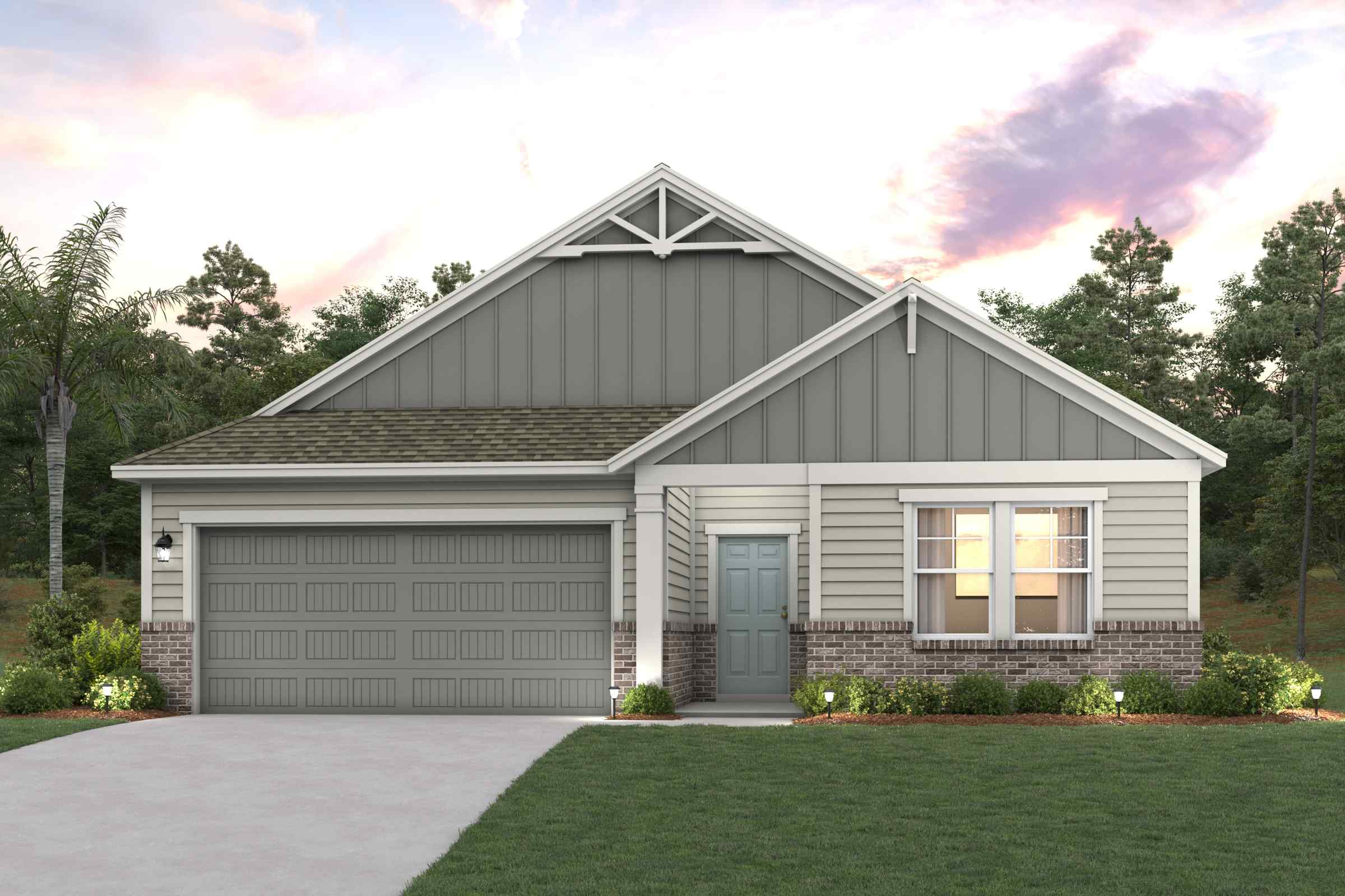 A house with a garage and a lawn in front of it with American Gothic House in the background.
