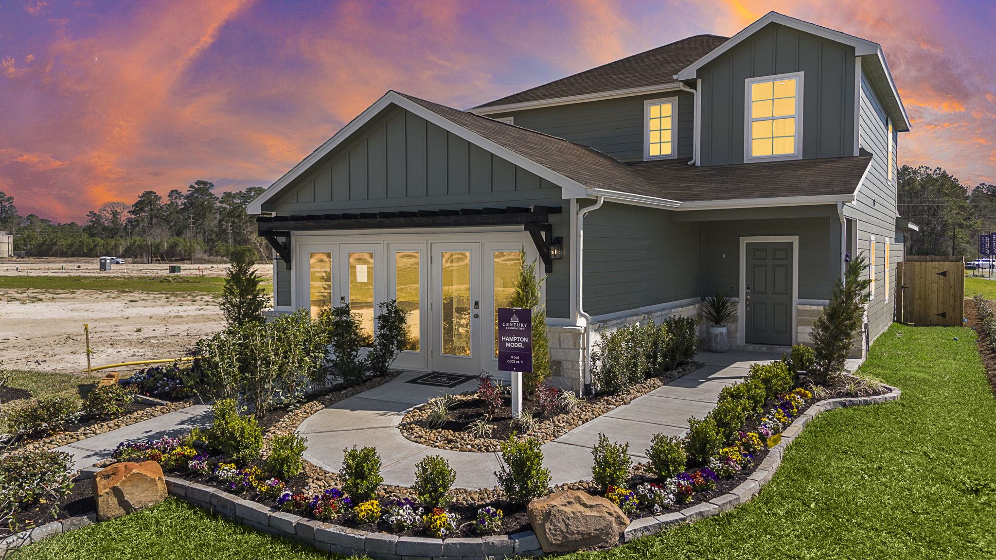 A house with a garden.