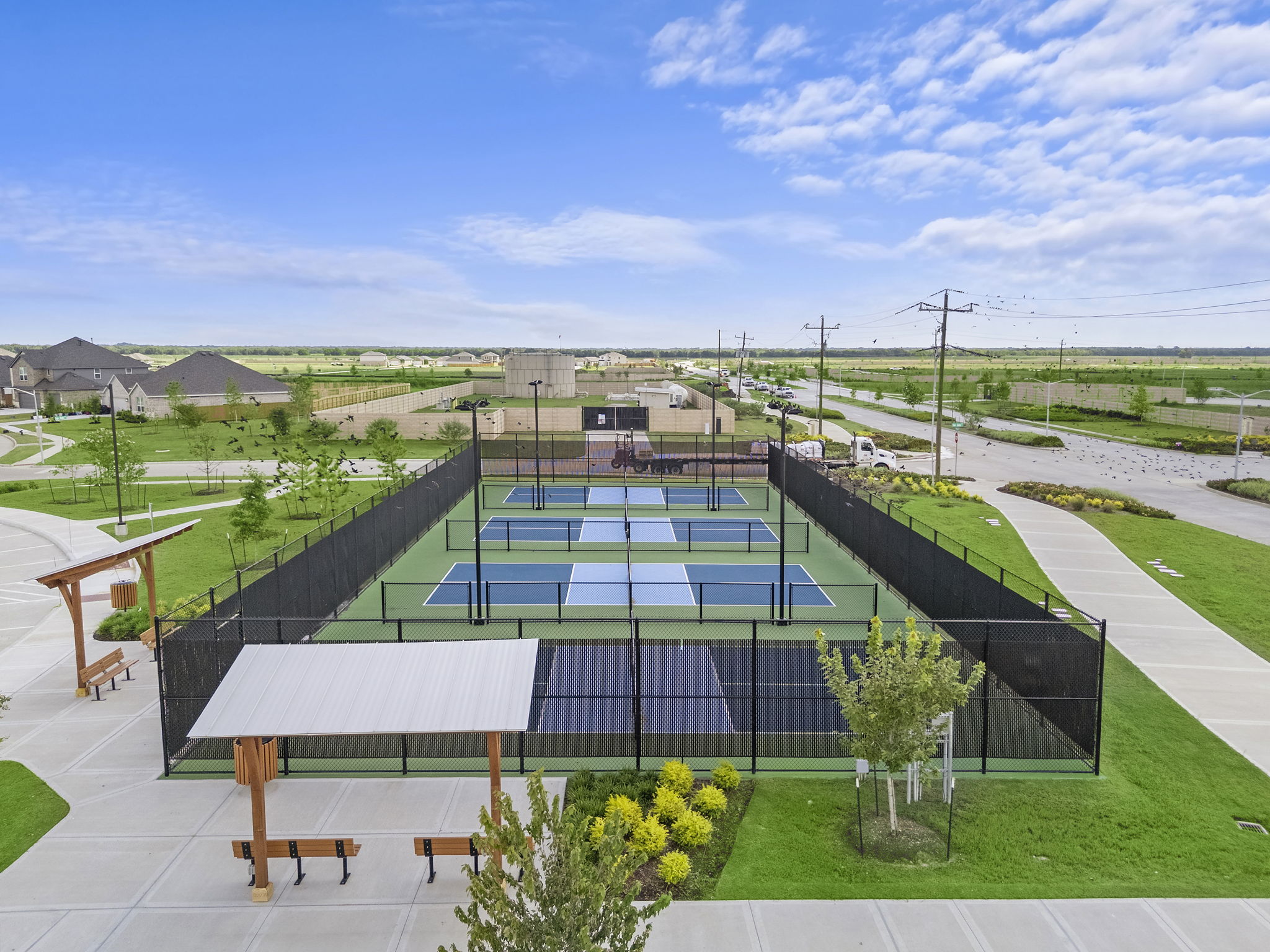 A swimming pool with a deck.