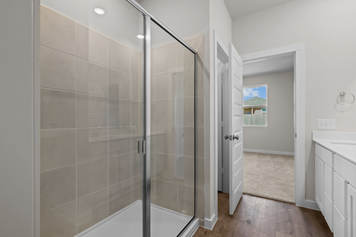 A shower in a room.