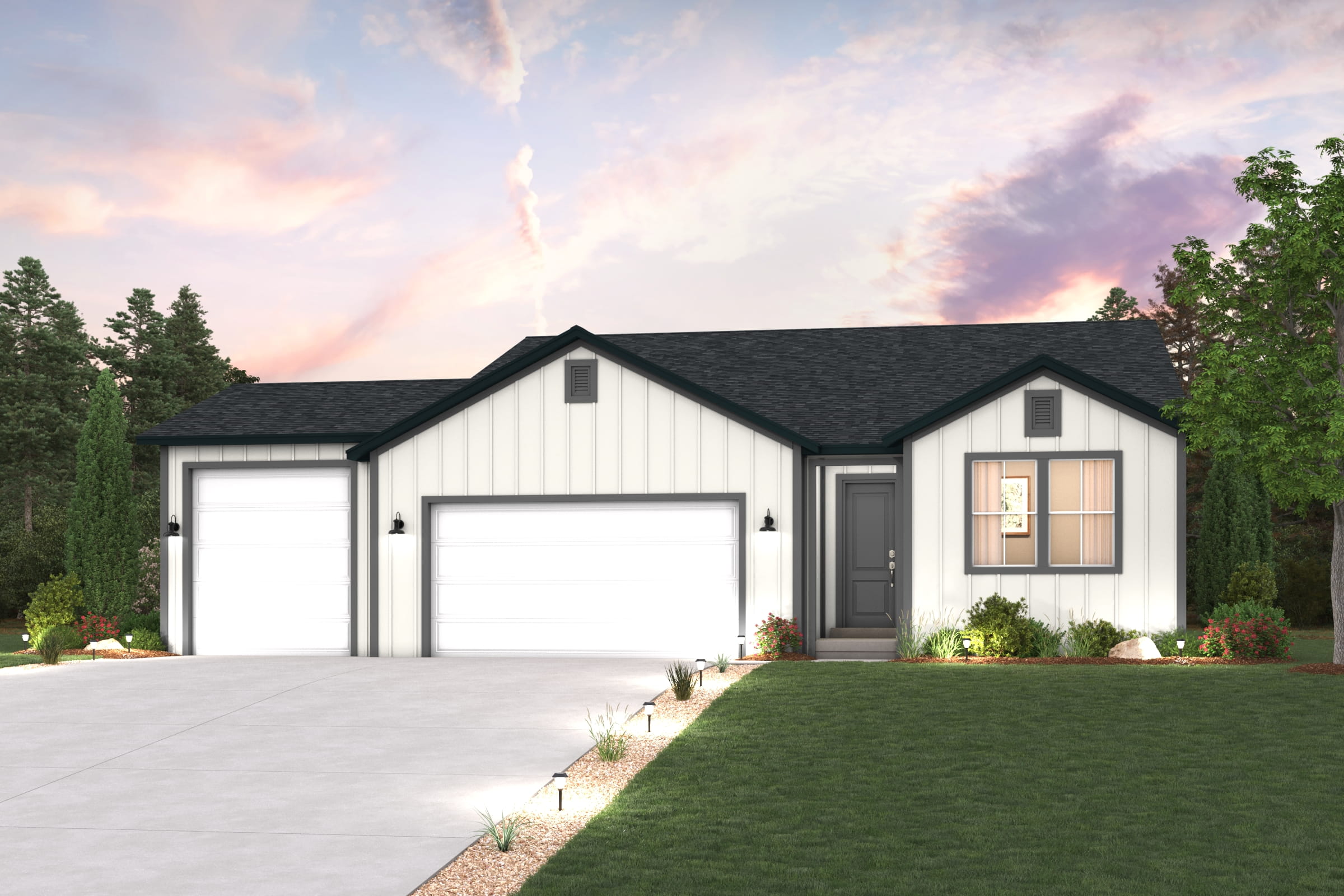 A house with a large front yard.