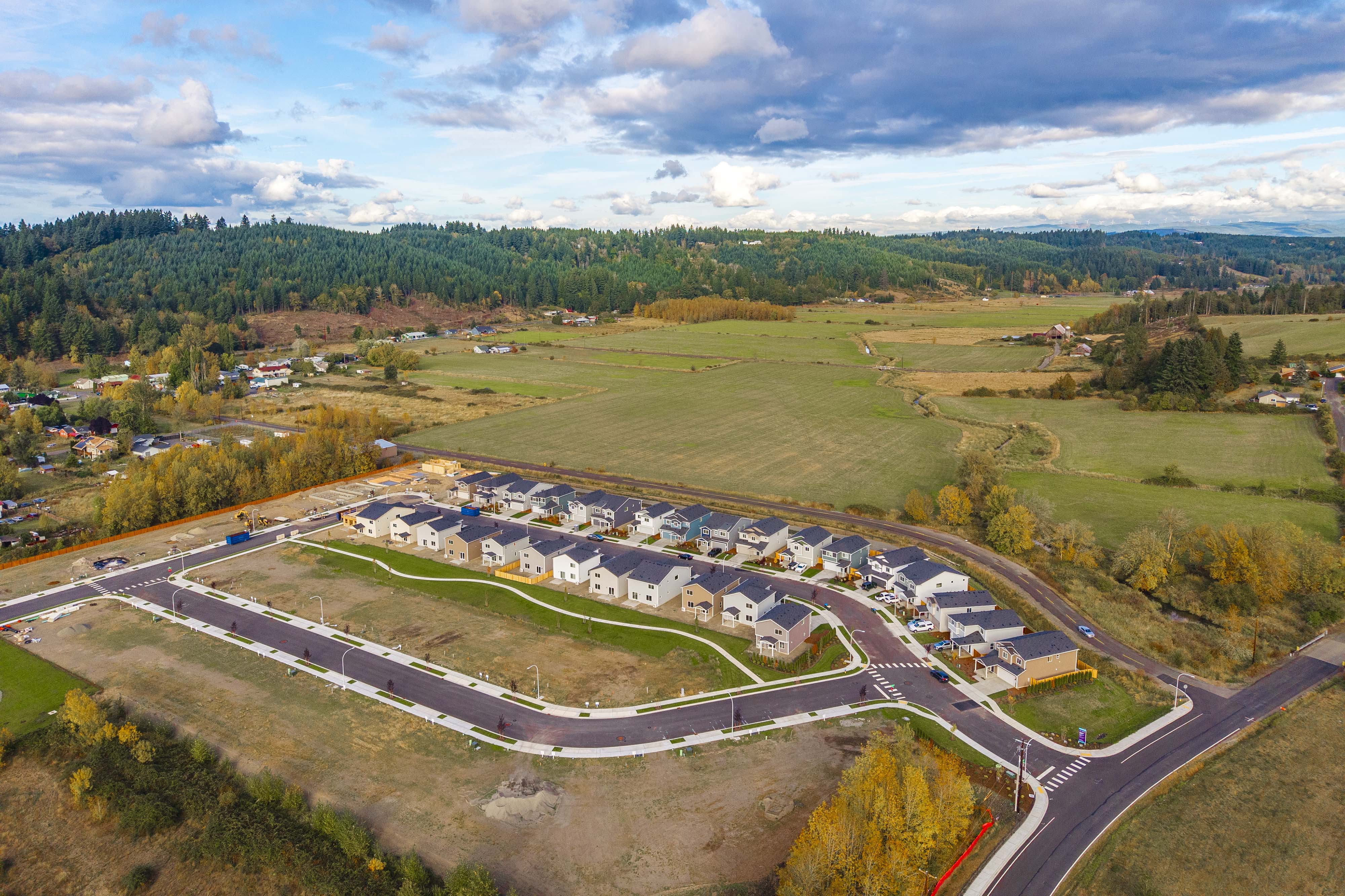 A road with a winding road and trees on the side.